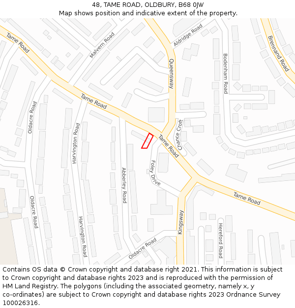 48, TAME ROAD, OLDBURY, B68 0JW: Location map and indicative extent of plot