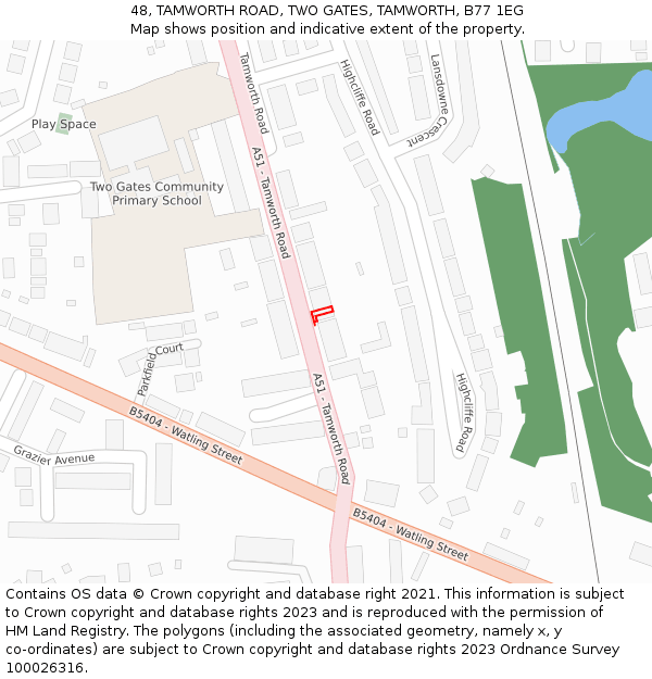 48, TAMWORTH ROAD, TWO GATES, TAMWORTH, B77 1EG: Location map and indicative extent of plot