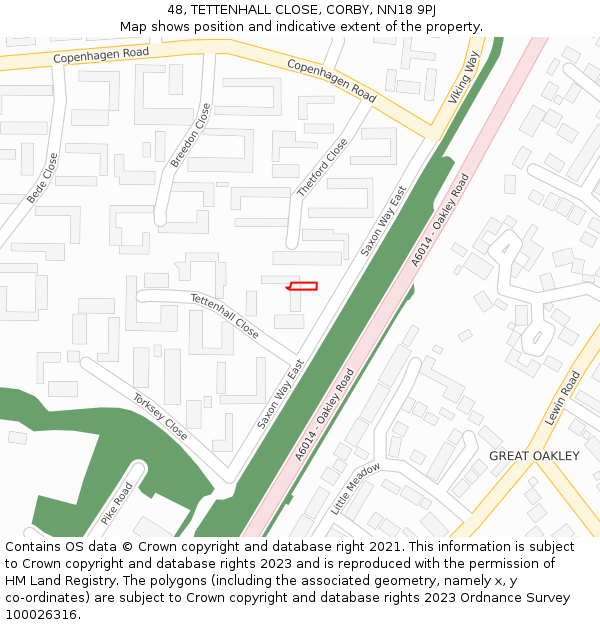 48, TETTENHALL CLOSE, CORBY, NN18 9PJ: Location map and indicative extent of plot