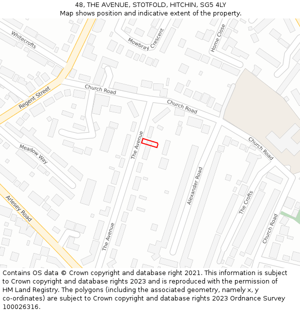 48, THE AVENUE, STOTFOLD, HITCHIN, SG5 4LY: Location map and indicative extent of plot