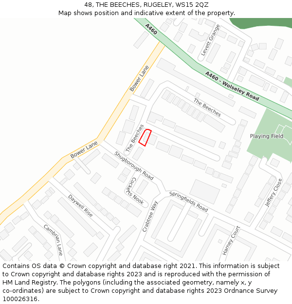 48, THE BEECHES, RUGELEY, WS15 2QZ: Location map and indicative extent of plot