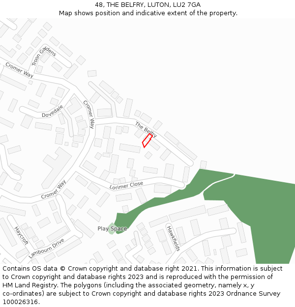 48, THE BELFRY, LUTON, LU2 7GA: Location map and indicative extent of plot