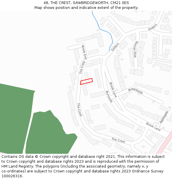 48, THE CREST, SAWBRIDGEWORTH, CM21 0ES: Location map and indicative extent of plot