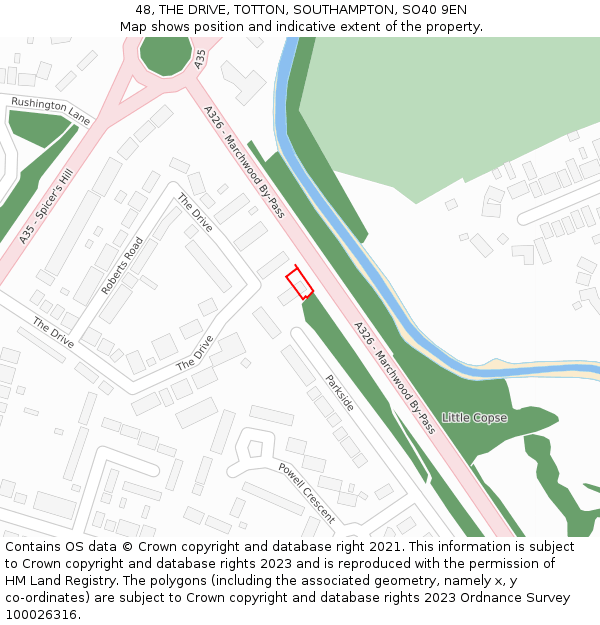 48, THE DRIVE, TOTTON, SOUTHAMPTON, SO40 9EN: Location map and indicative extent of plot