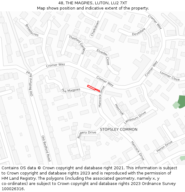 48, THE MAGPIES, LUTON, LU2 7XT: Location map and indicative extent of plot