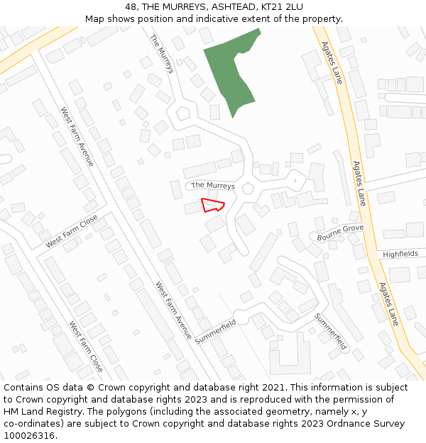 48, THE MURREYS, ASHTEAD, KT21 2LU: Location map and indicative extent of plot