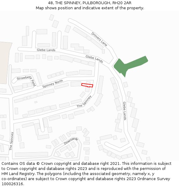 48, THE SPINNEY, PULBOROUGH, RH20 2AR: Location map and indicative extent of plot
