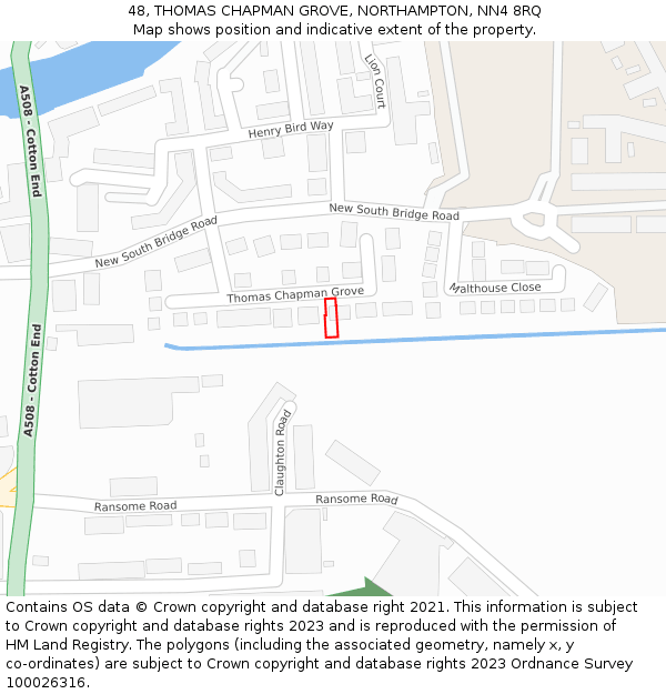 48, THOMAS CHAPMAN GROVE, NORTHAMPTON, NN4 8RQ: Location map and indicative extent of plot