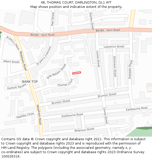 48, THOMAS COURT, DARLINGTON, DL1 4YT: Location map and indicative extent of plot