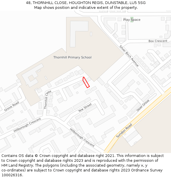 48, THORNHILL CLOSE, HOUGHTON REGIS, DUNSTABLE, LU5 5SG: Location map and indicative extent of plot