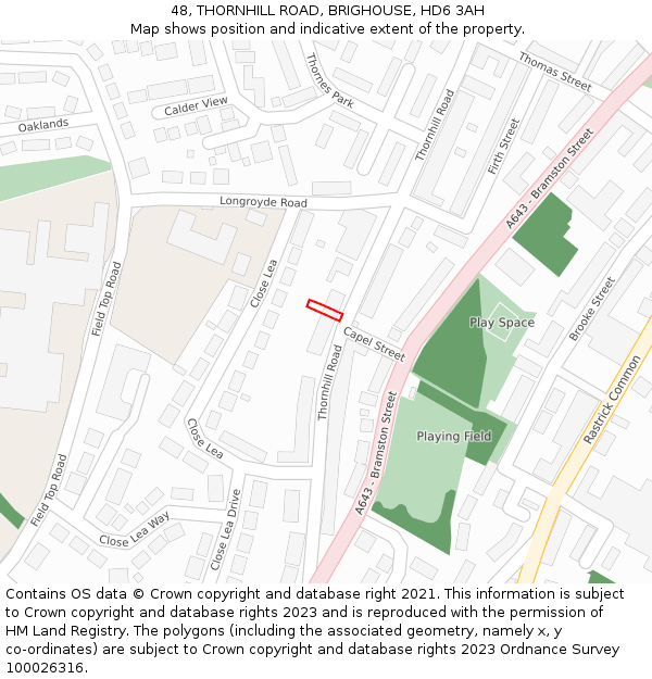 48, THORNHILL ROAD, BRIGHOUSE, HD6 3AH: Location map and indicative extent of plot