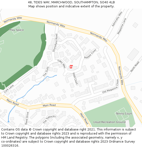 48, TIDES WAY, MARCHWOOD, SOUTHAMPTON, SO40 4LB: Location map and indicative extent of plot