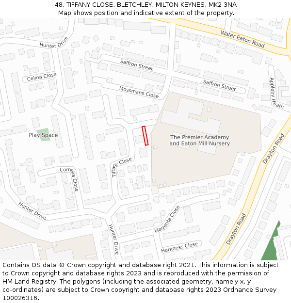 48, TIFFANY CLOSE, BLETCHLEY, MILTON KEYNES, MK2 3NA: Location map and indicative extent of plot