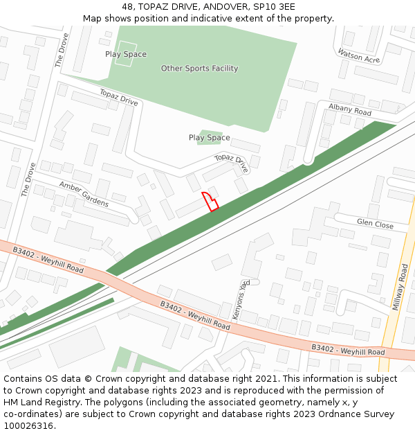 48, TOPAZ DRIVE, ANDOVER, SP10 3EE: Location map and indicative extent of plot