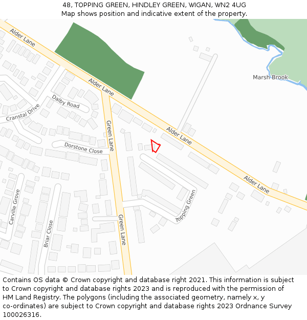 48, TOPPING GREEN, HINDLEY GREEN, WIGAN, WN2 4UG: Location map and indicative extent of plot