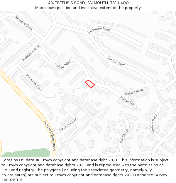 48, TREFUSIS ROAD, FALMOUTH, TR11 4QQ: Location map and indicative extent of plot