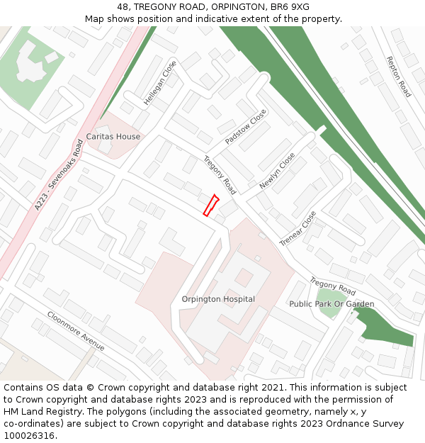 48, TREGONY ROAD, ORPINGTON, BR6 9XG: Location map and indicative extent of plot