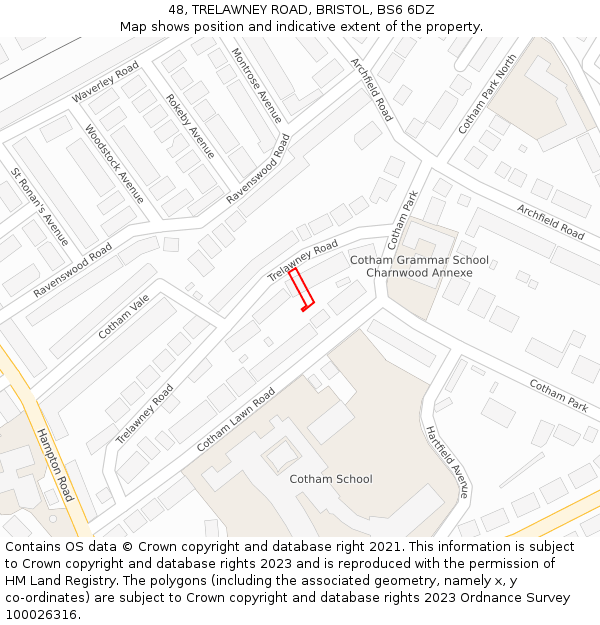 48, TRELAWNEY ROAD, BRISTOL, BS6 6DZ: Location map and indicative extent of plot