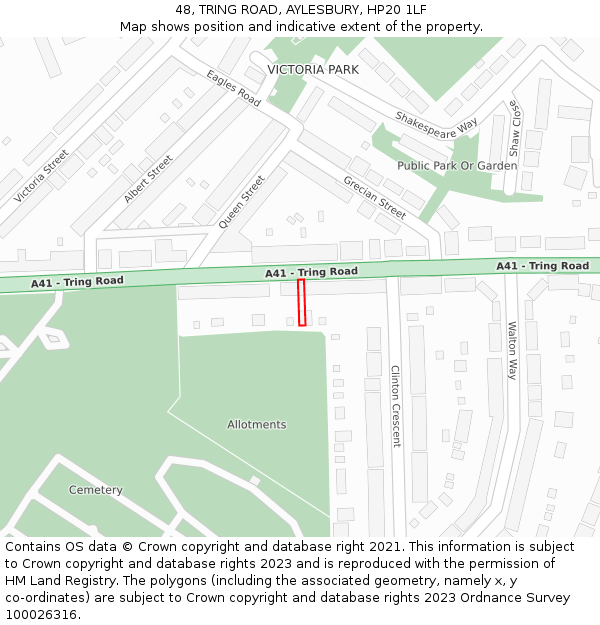 48, TRING ROAD, AYLESBURY, HP20 1LF: Location map and indicative extent of plot