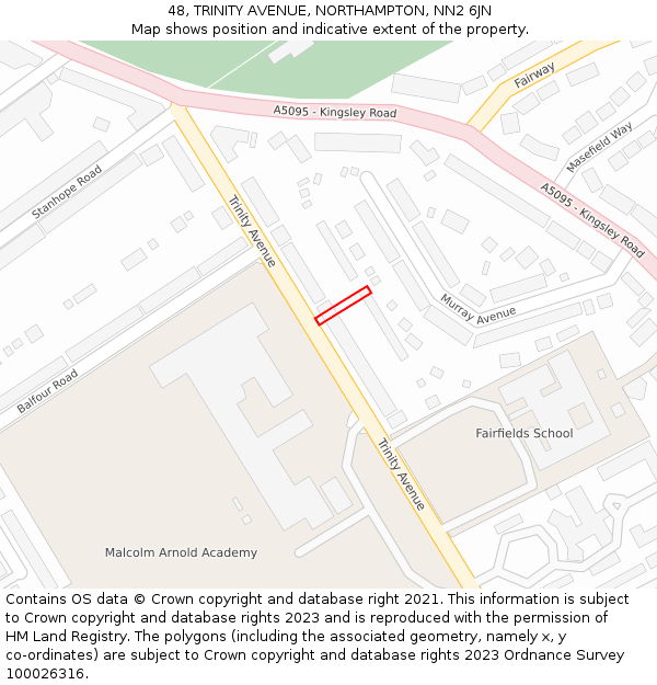 48, TRINITY AVENUE, NORTHAMPTON, NN2 6JN: Location map and indicative extent of plot