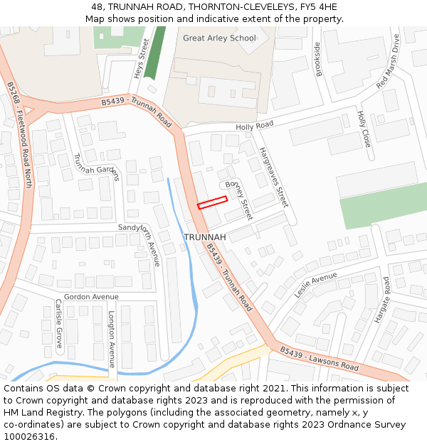 48, TRUNNAH ROAD, THORNTON-CLEVELEYS, FY5 4HE: Location map and indicative extent of plot