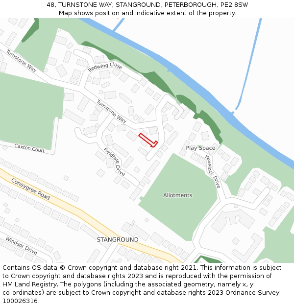 48, TURNSTONE WAY, STANGROUND, PETERBOROUGH, PE2 8SW: Location map and indicative extent of plot
