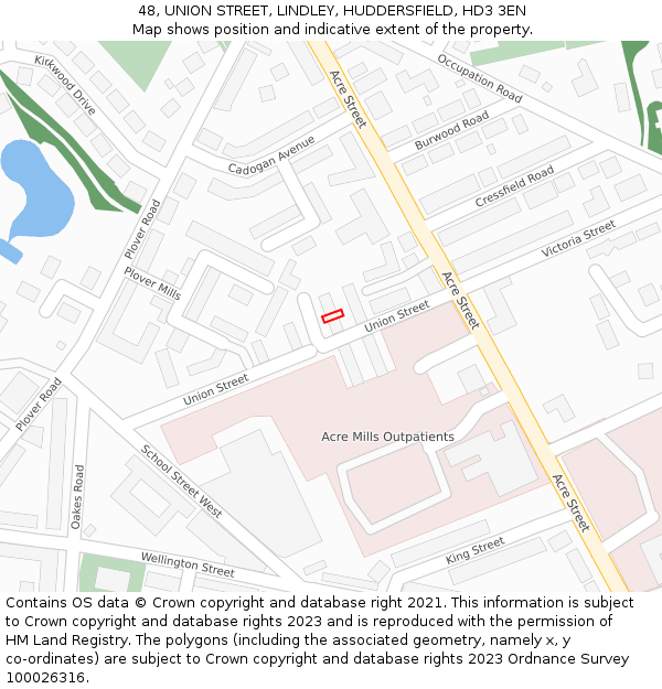 48, UNION STREET, LINDLEY, HUDDERSFIELD, HD3 3EN: Location map and indicative extent of plot