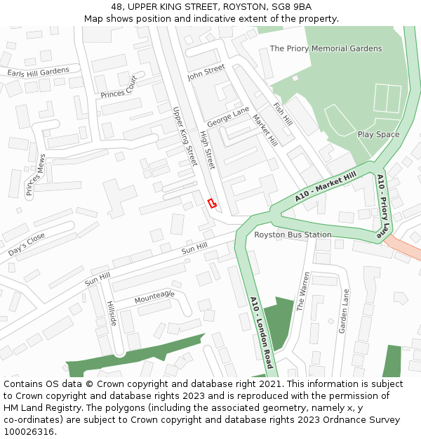 48, UPPER KING STREET, ROYSTON, SG8 9BA: Location map and indicative extent of plot