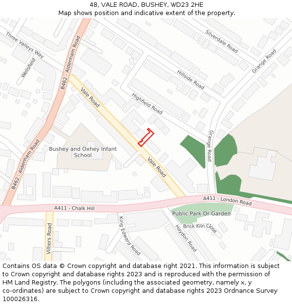 48, VALE ROAD, BUSHEY, WD23 2HE: Location map and indicative extent of plot