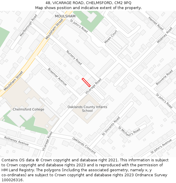 48, VICARAGE ROAD, CHELMSFORD, CM2 9PQ: Location map and indicative extent of plot
