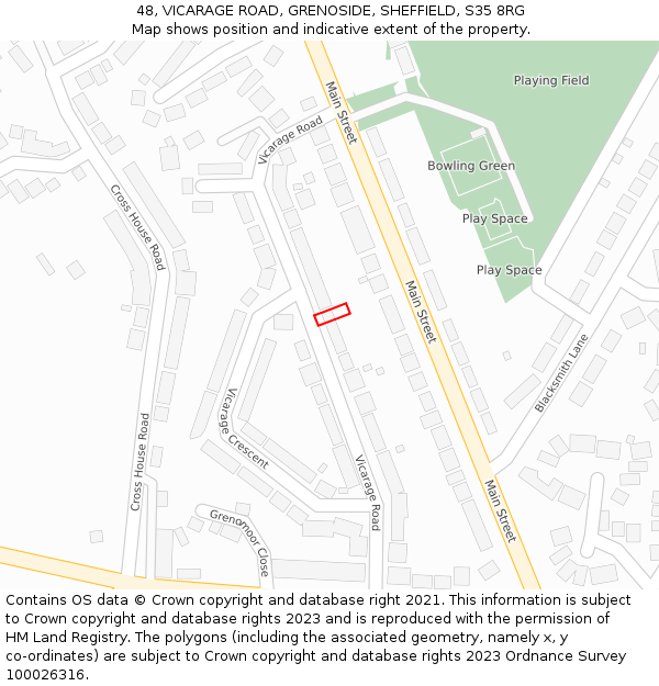 48, VICARAGE ROAD, GRENOSIDE, SHEFFIELD, S35 8RG: Location map and indicative extent of plot