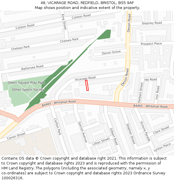 48, VICARAGE ROAD, REDFIELD, BRISTOL, BS5 9AF: Location map and indicative extent of plot