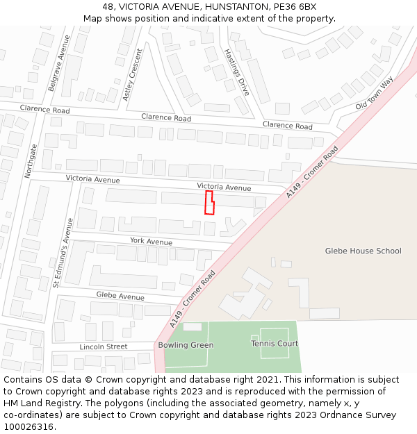 48, VICTORIA AVENUE, HUNSTANTON, PE36 6BX: Location map and indicative extent of plot