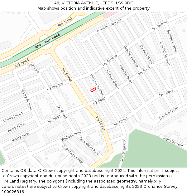 48, VICTORIA AVENUE, LEEDS, LS9 9DG: Location map and indicative extent of plot