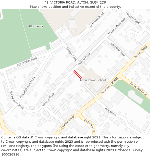 48, VICTORIA ROAD, ALTON, GU34 2DF: Location map and indicative extent of plot