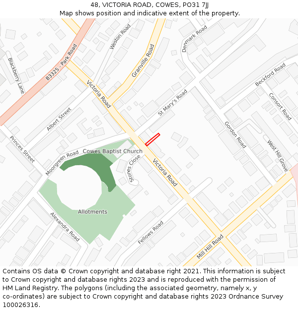 48, VICTORIA ROAD, COWES, PO31 7JJ: Location map and indicative extent of plot
