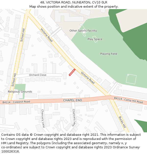 48, VICTORIA ROAD, NUNEATON, CV10 0LR: Location map and indicative extent of plot