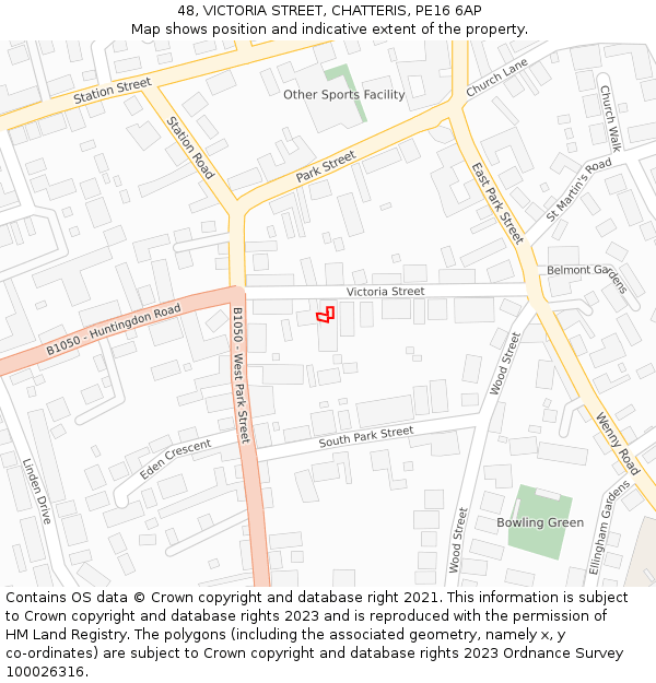 48, VICTORIA STREET, CHATTERIS, PE16 6AP: Location map and indicative extent of plot