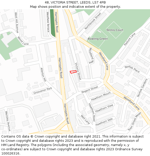 48, VICTORIA STREET, LEEDS, LS7 4PB: Location map and indicative extent of plot