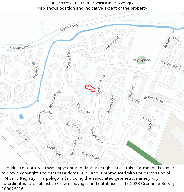 48, VOYAGER DRIVE, SWINDON, SN25 2JG: Location map and indicative extent of plot