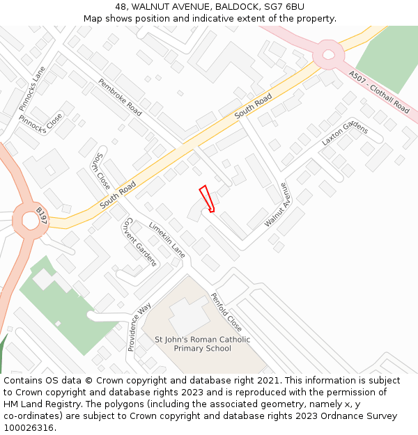 48, WALNUT AVENUE, BALDOCK, SG7 6BU: Location map and indicative extent of plot
