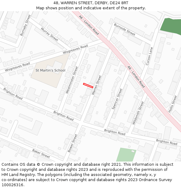 48, WARREN STREET, DERBY, DE24 8RT: Location map and indicative extent of plot