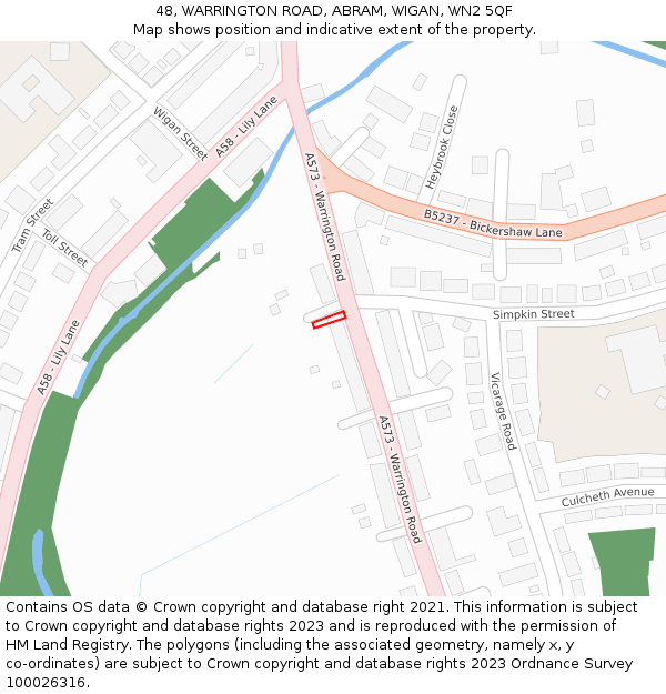 48, WARRINGTON ROAD, ABRAM, WIGAN, WN2 5QF: Location map and indicative extent of plot