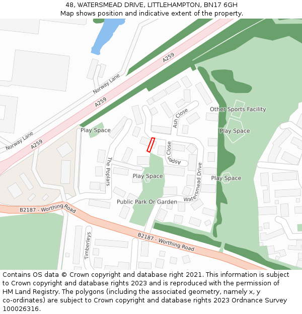 48, WATERSMEAD DRIVE, LITTLEHAMPTON, BN17 6GH: Location map and indicative extent of plot