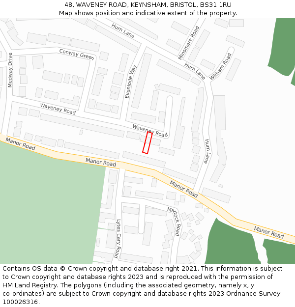 48, WAVENEY ROAD, KEYNSHAM, BRISTOL, BS31 1RU: Location map and indicative extent of plot
