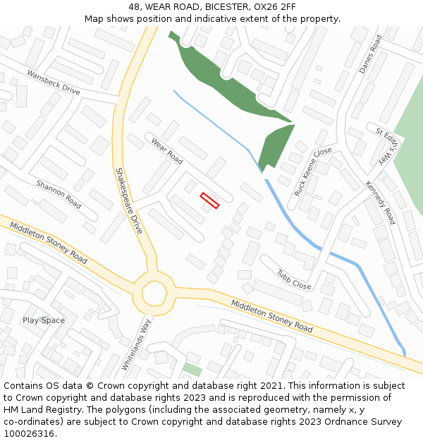 48, WEAR ROAD, BICESTER, OX26 2FF: Location map and indicative extent of plot