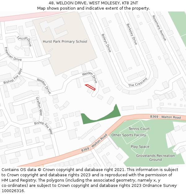 48, WELDON DRIVE, WEST MOLESEY, KT8 2NT: Location map and indicative extent of plot
