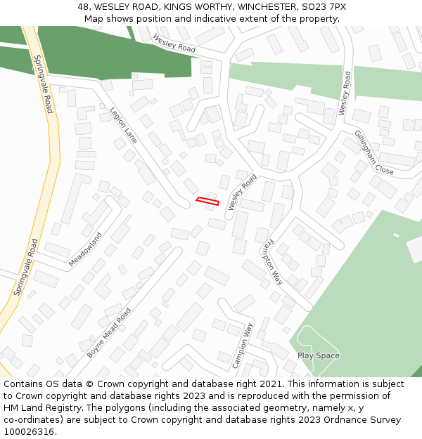 48, WESLEY ROAD, KINGS WORTHY, WINCHESTER, SO23 7PX: Location map and indicative extent of plot