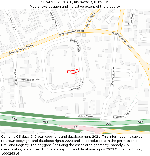 48, WESSEX ESTATE, RINGWOOD, BH24 1XE: Location map and indicative extent of plot