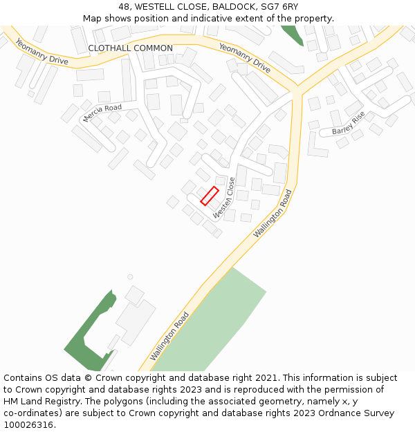 48, WESTELL CLOSE, BALDOCK, SG7 6RY: Location map and indicative extent of plot